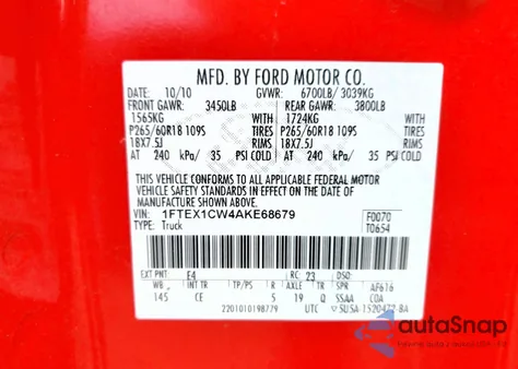 2010 Ford F150 Super Cab z USA, uszkodzony, nr VIN 1FTEX1CW4AKE68679